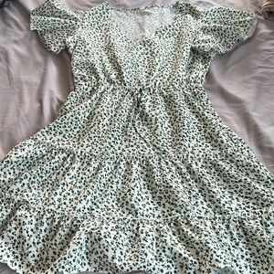 SHEIN XS white with green flowered dress